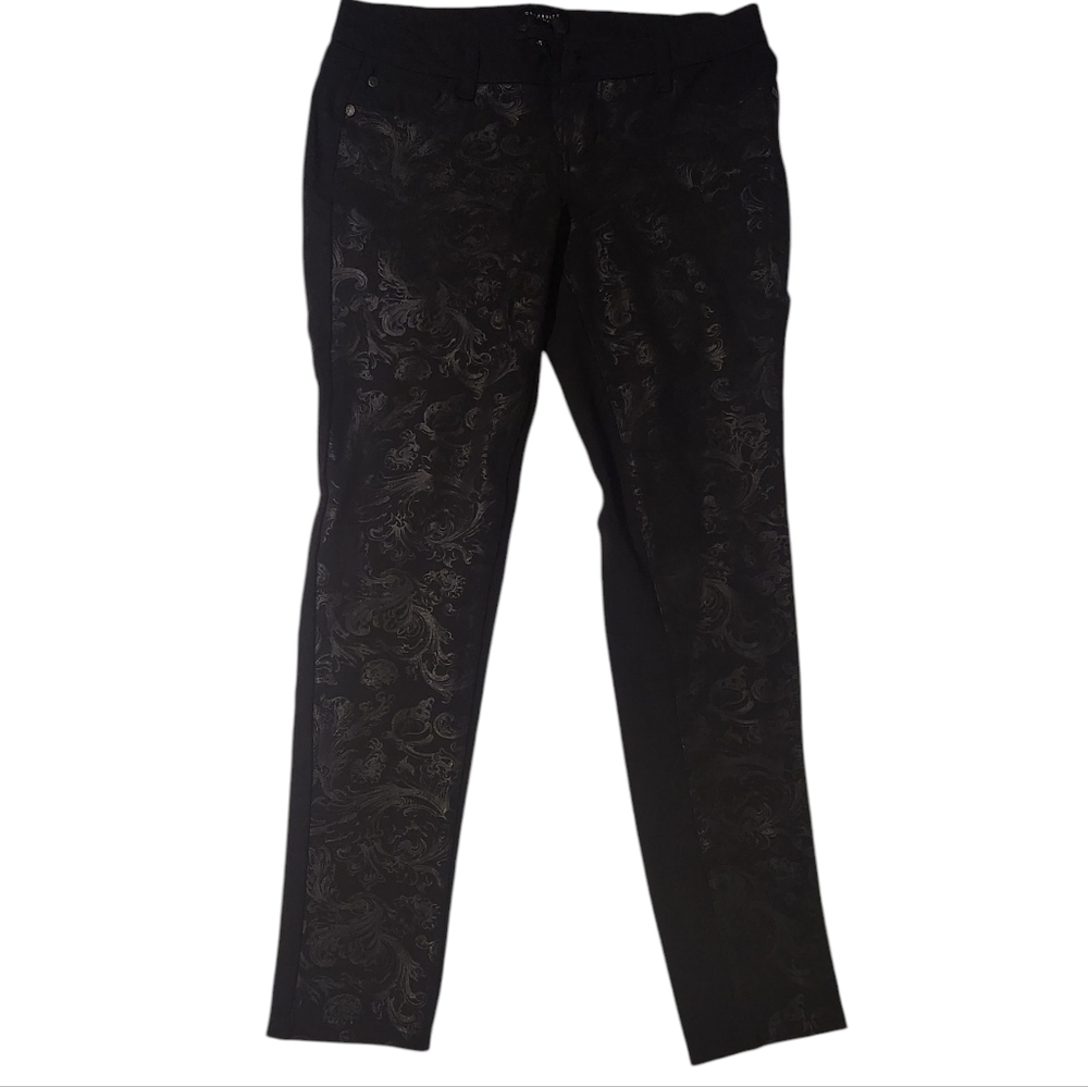 Whimsigoth Black Patterned Women's Skinny‎ Pants Grunge
